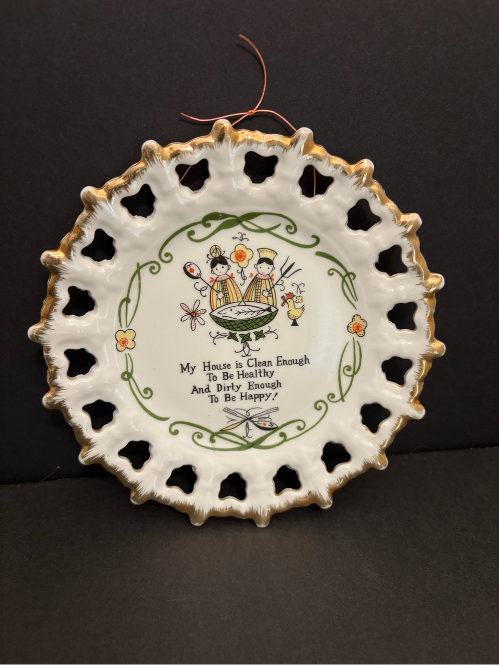 1950s vintage mid-century kitsch porcelain wall hanging
